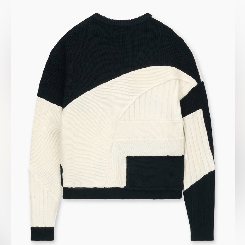 NWT RtA Aimee Wool Blend Geometric Colorblock Knit Sweater Black White Size L - Picture 7 of 16
